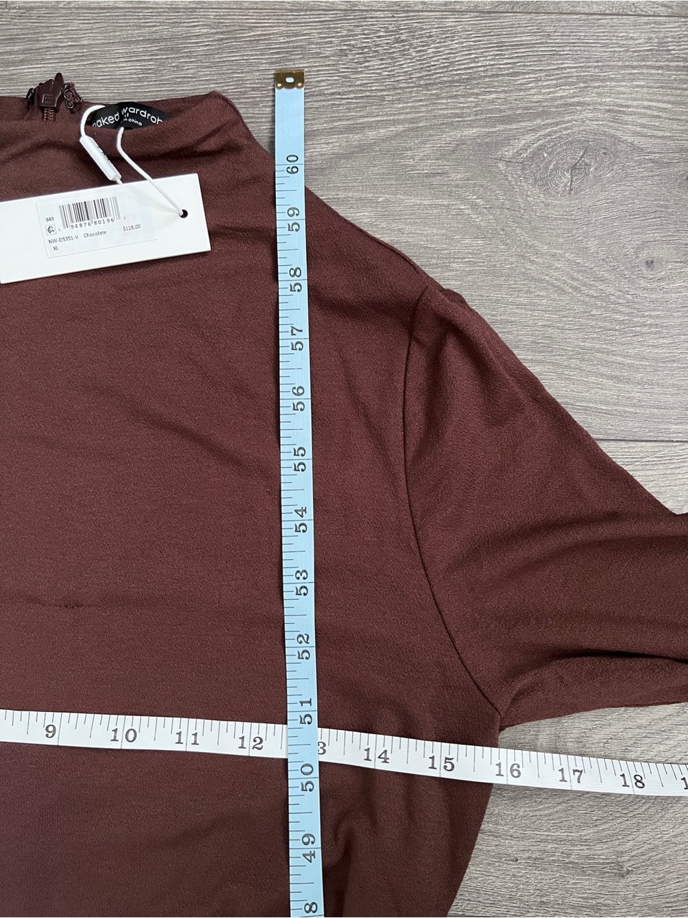 NAKED WARDROBE Tie Waist Maxi Dress XL Chocolate Brown Funnel Neck Trendy Party - Picture 7 of 9